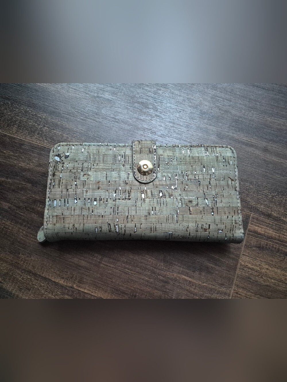 Neutral Cork Wallet with Gold Snap Closure